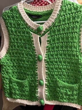 Zara Green and Cream Knit Button Vest